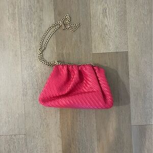 Anthropologie Pink Woven Clutch with Gold Chain
